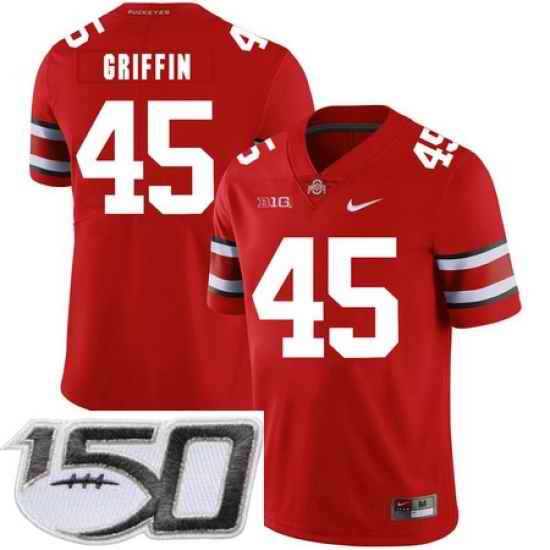 Ohio State Buckeyes 45 Archie Griffin Red Nike College Football Stitched 150th Anniversary Patch Jersey